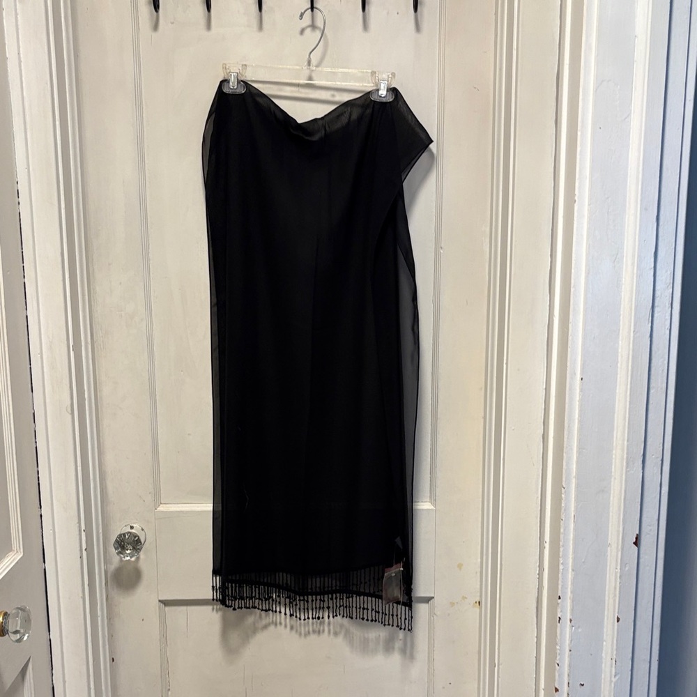Cejon Classic Dress Beaded Black Fringe Sheer Wrap Shall Brand New